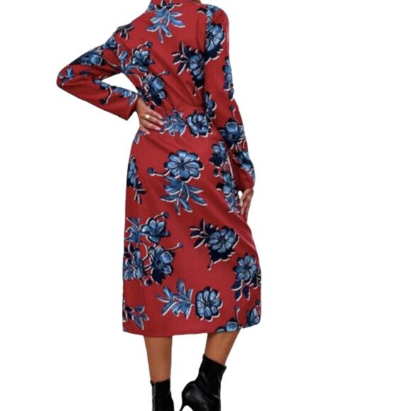 NWT - Zara Floral Print Midi Dress Red/Blue Women's Size: Small - Picture 3 of 7